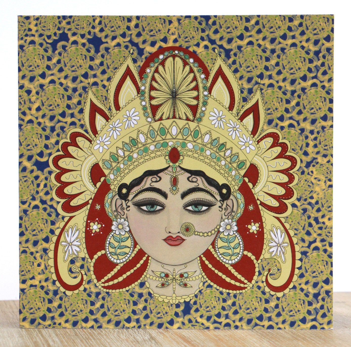 Durga Ma Indian Goddess Msdre Greetings Card Square Printed in the UK